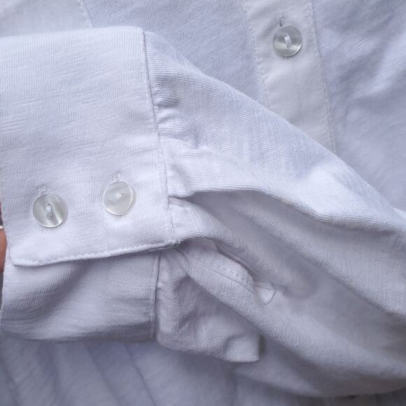 Soft Surroundings White Cotton Slub Button Down Long Sleeve Top Blouse 1X Plus - Picture 6 of 16